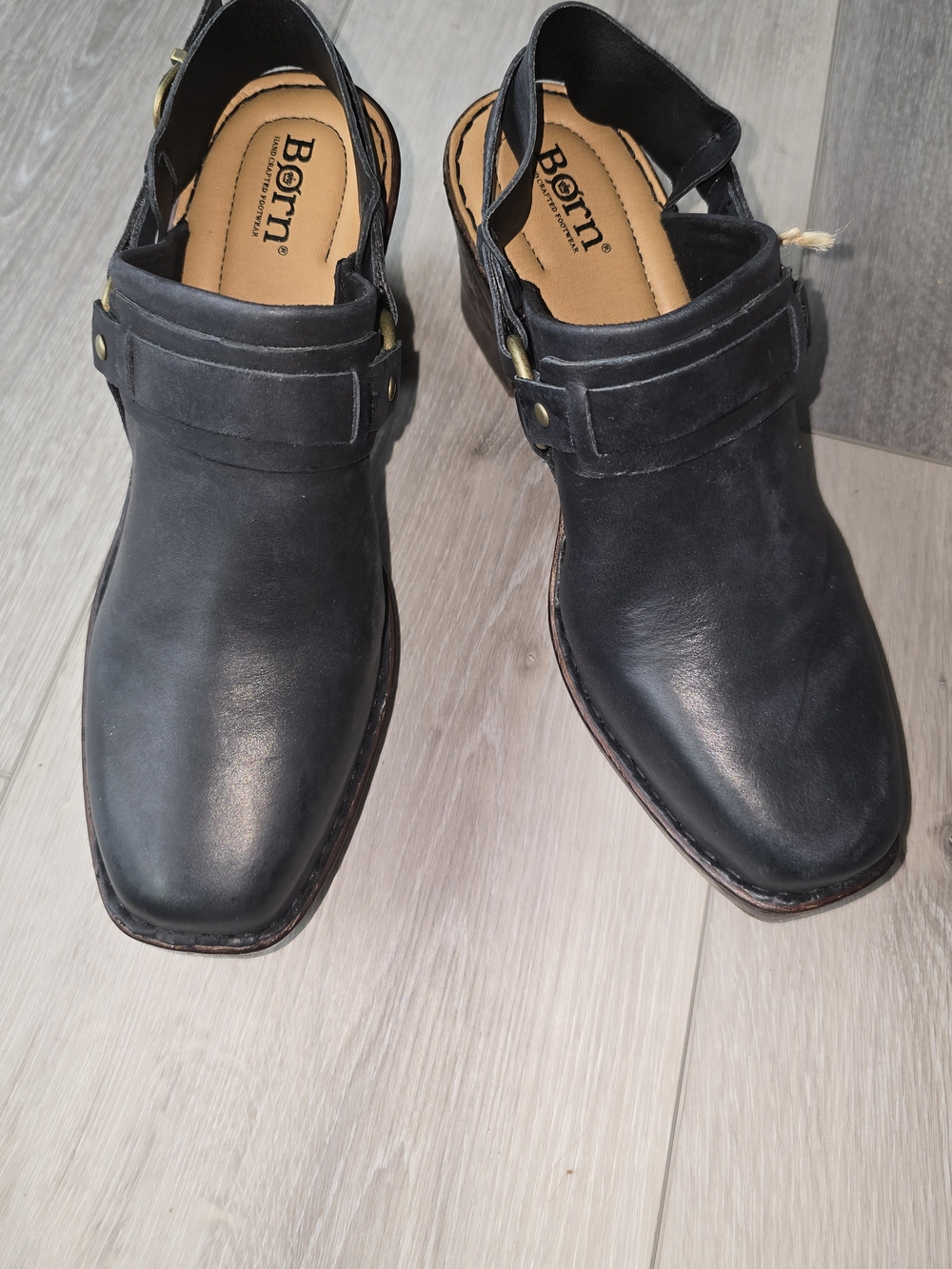 Born Black Leather Slingback Mules with Buckle Detail